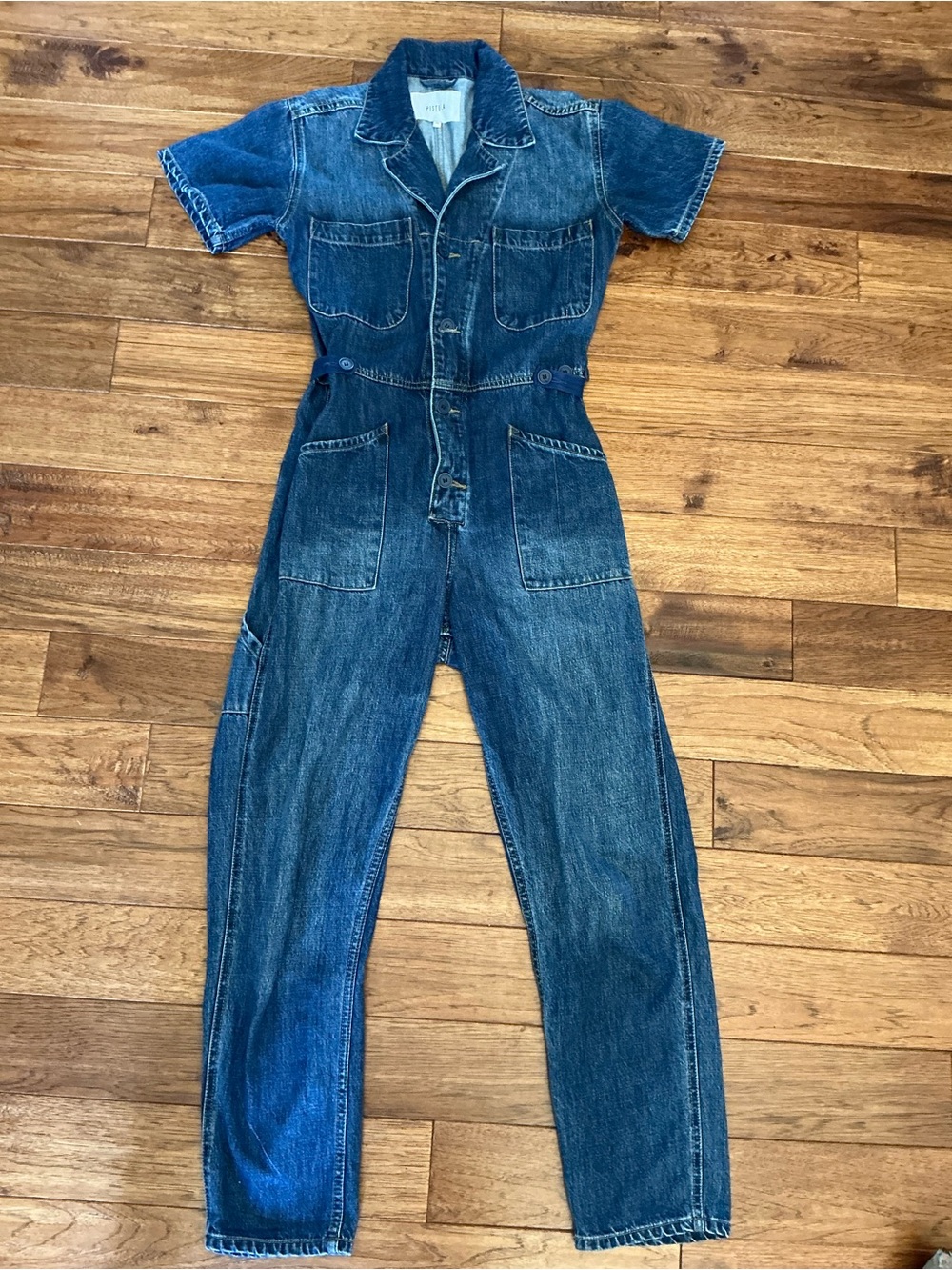 Pistola Blue Denim Short Sleeve Romper Jumpsuit, XS
